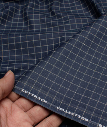 Siyaram's  Poly Cotton Checks Shirting Fabric (Dark Navy Blue)