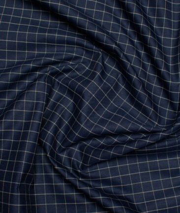 Siyaram's  Poly Cotton Checks Shirting Fabric (Dark Navy Blue)