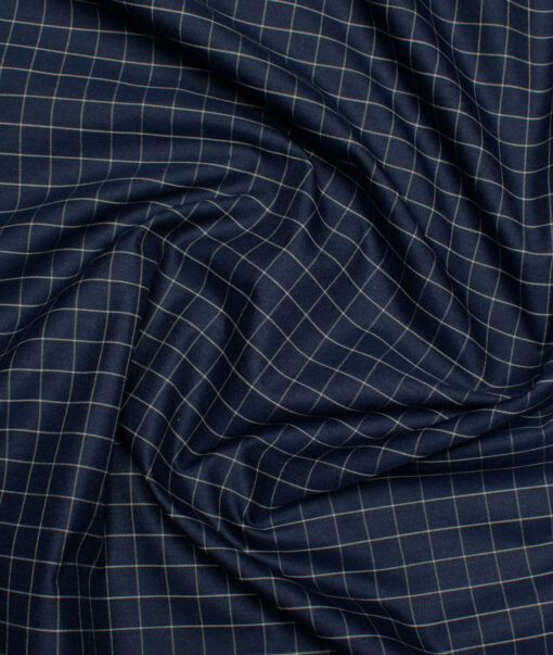 Siyaram's  Poly Cotton Checks Shirting Fabric (Dark Navy Blue)