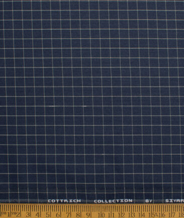 Siyaram's  Poly Cotton Checks Shirting Fabric (Dark Navy Blue)