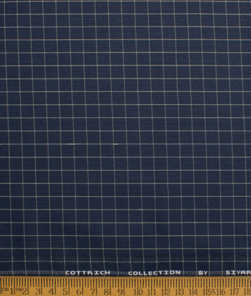 Siyaram's  Poly Cotton Checks Shirting Fabric (Dark Navy Blue)