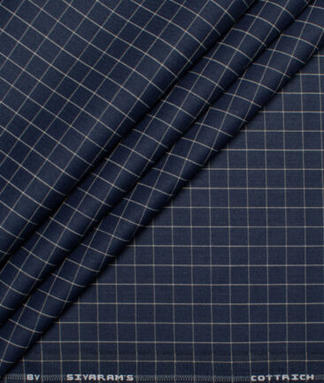 Siyaram's  Poly Cotton Checks Shirting Fabric (Dark Navy Blue)