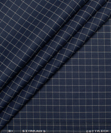 Siyaram's  Poly Cotton Checks Shirting Fabric (Dark Navy Blue)