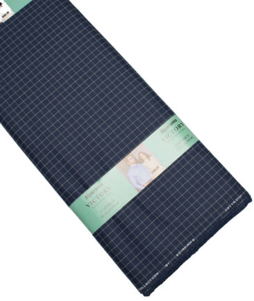 Siyaram's  Poly Cotton Checks Shirting Fabric (Dark Navy Blue)