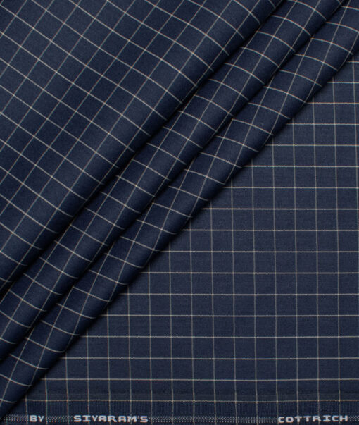 Siyaram's  Poly Cotton Checks Shirting Fabric (Dark Navy Blue)