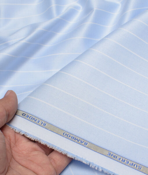 Siyaram's  Bamboo Striped Shirting Fabric (Sky Blue)