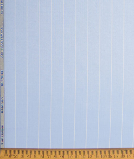 Siyaram's  Bamboo Striped Shirting Fabric (Sky Blue)