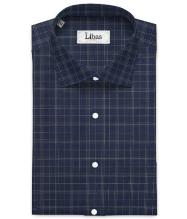 Siyaram's  Bamboo Checks Shirting Fabric (Dark Navy Blue)