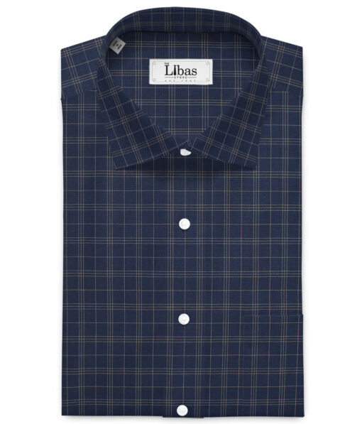 Siyaram's  Bamboo Checks Shirting Fabric (Dark Navy Blue)