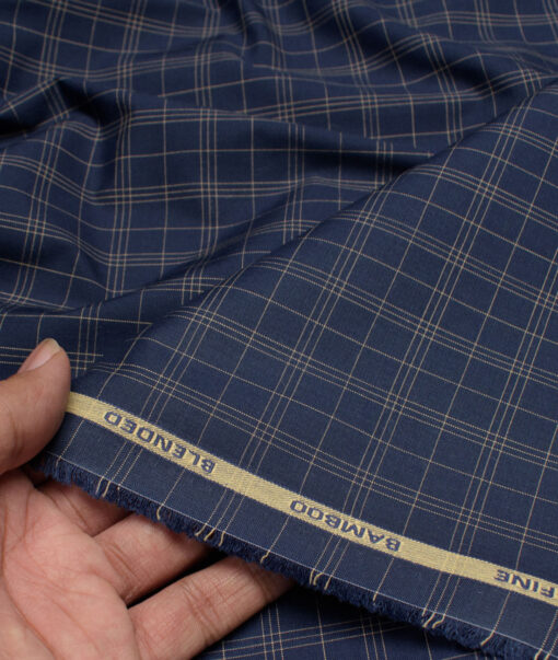 Siyaram's  Bamboo Checks Shirting Fabric (Dark Navy Blue)