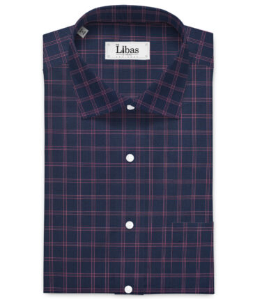 Siyaram's  Bamboo Checks Shirting Fabric (Dark Navy Blue)
