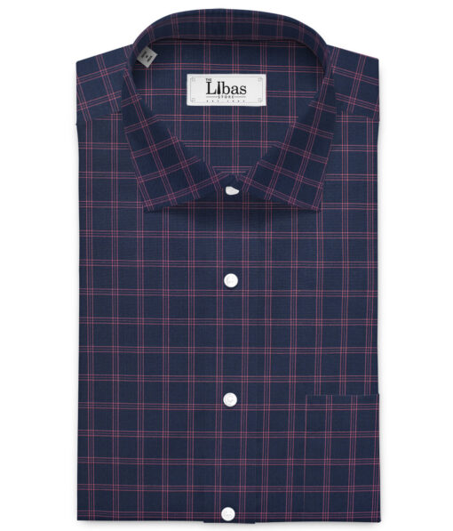 Siyaram's  Bamboo Checks Shirting Fabric (Dark Navy Blue)