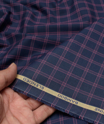 Siyaram's  Bamboo Checks Shirting Fabric (Dark Navy Blue)