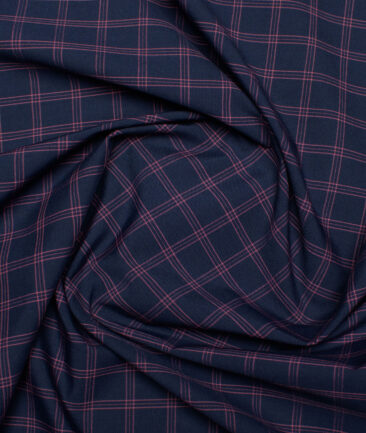 Siyaram's  Bamboo Checks Shirting Fabric (Dark Navy Blue)