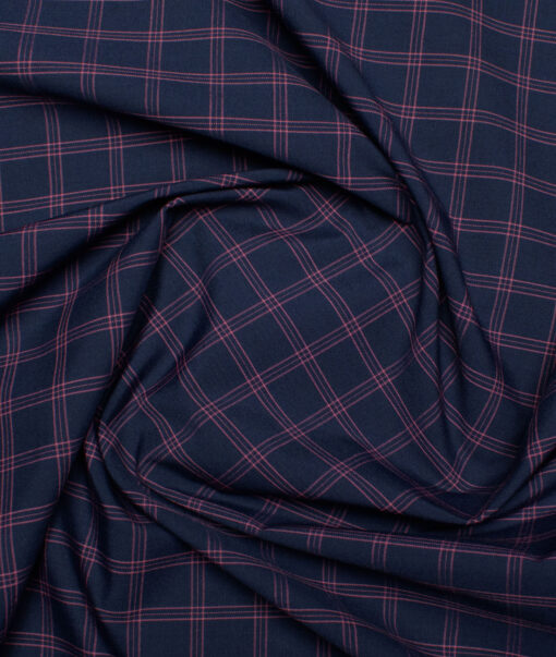 Siyaram's  Bamboo Checks Shirting Fabric (Dark Navy Blue)