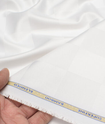 Siyaram's  Bamboo Checks Shirting Fabric (White)