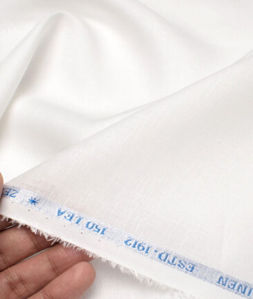 Burgoyne 150 LEA Irish Linen Solids Shirt or Kurta Pajama Fabric (White)
