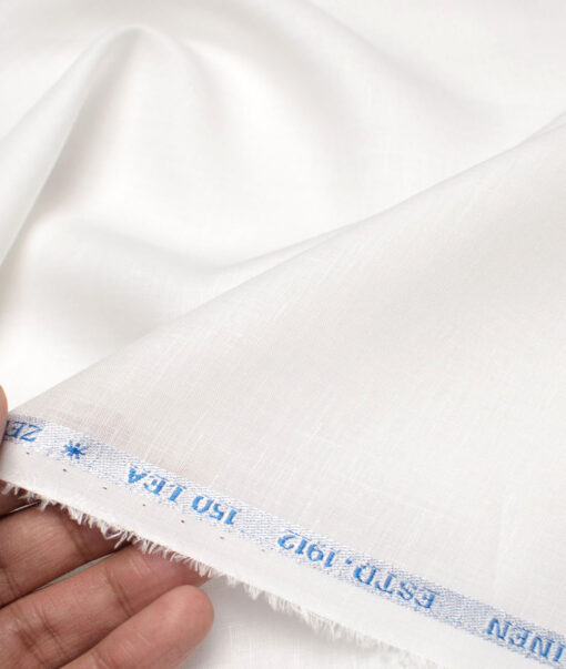 Burgoyne 150 LEA Irish Linen Solids Shirt or Kurta Pajama Fabric (White)