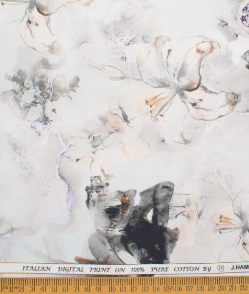 J.Hampstead  Cotton Printed Shirt or Kurta Fabric (Light Grey)