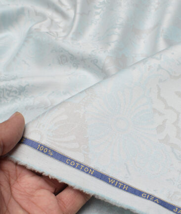 J.Hampstead  Giza Cotton Self Design Shirt or Kurta Fabric (Arctic Blue)