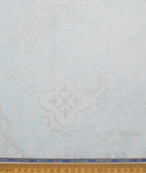 J.Hampstead  Giza Cotton Self Design Shirt or Kurta Fabric (Arctic Blue)