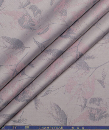 J.Hampstead  Giza Cotton Self Design Shirt or Kurta Fabric (Light Grey & Pink)