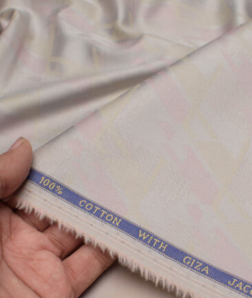 J.Hampstead  Giza Cotton Self Design Shirt or Kurta Fabric (Light Grey & Beige)