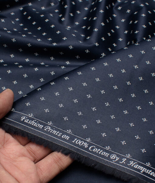 J.Hampstead  Cotton Printed Shirt or Kurta Fabric (Navy Blue)