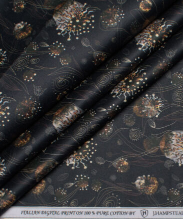 J.Hampstead  Cotton Printed Shirt or Kurta Fabric (Black & Brown)