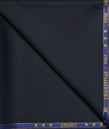 J.Hampstead  60% Merino Wool Super 140's Solids  Unstitched  Trouser Fabric (Dark Blue)