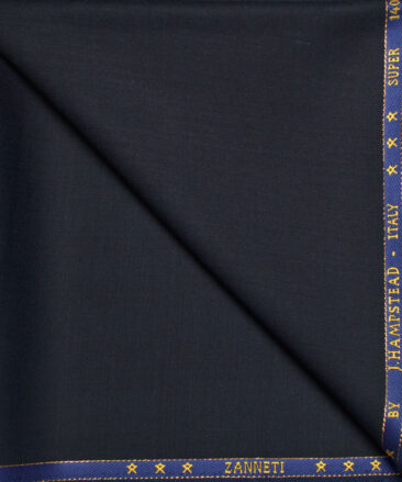 J.Hampstead  60% Merino Wool Super 140's Solids  Unstitched  Trouser Fabric (Dark Blue)