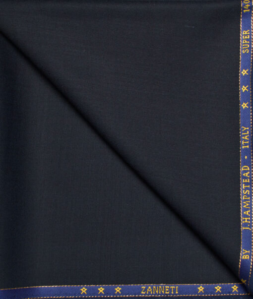 J.Hampstead  60% Merino Wool Super 140's Solids  Unstitched  Trouser Fabric (Dark Blue)
