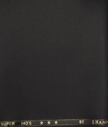 J.Hampstead  60% Merino Wool Super 140's Solids  Unstitched  Trouser Fabric (Black)
