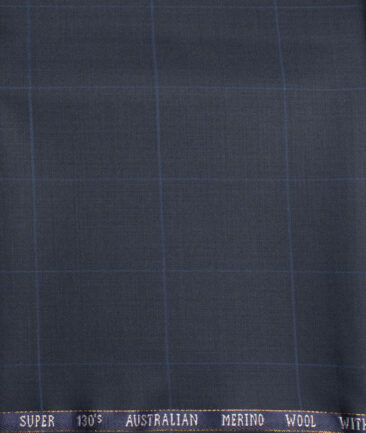 J.Hampstead  60% Merino Wool Super 130's Checks  Unstitched  Trouser Fabric (Dark Blue)