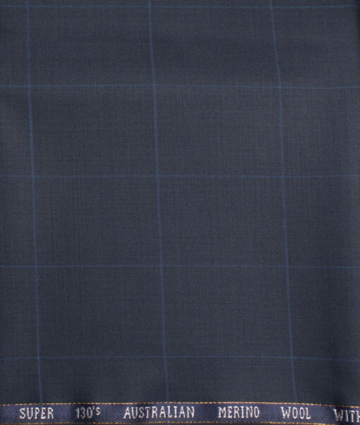 J.Hampstead  60% Merino Wool Super 130's Checks  Unstitched  Trouser Fabric (Dark Blue)