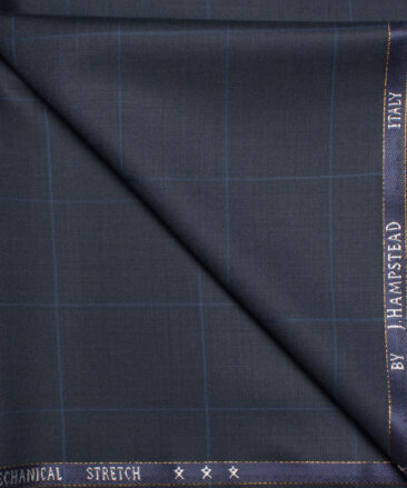 J.Hampstead  60% Merino Wool Super 130's Checks  Unstitched  Trouser Fabric (Dark Blue)