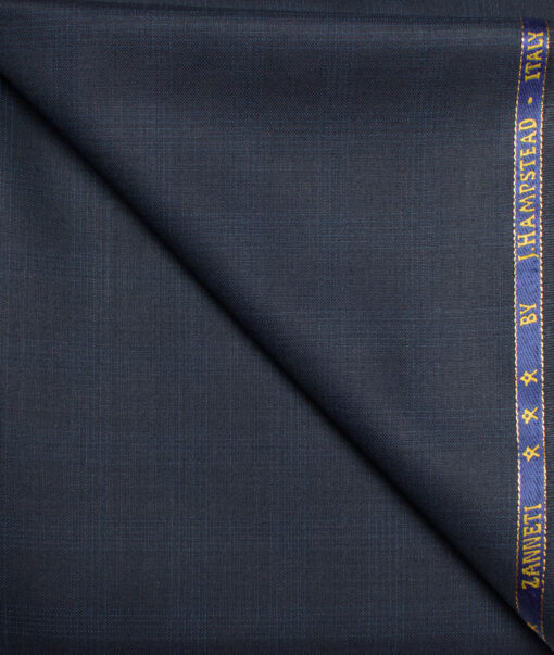 J.Hampstead  60% Merino Wool Super 140's Checks  Unstitched  Trouser Fabric (Dark Blue)