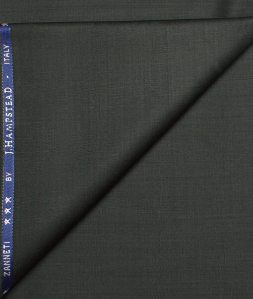 J.Hampstead  60% Merino Wool Super 120's Solids  Unstitched  Trouser Fabric (Dark Green)