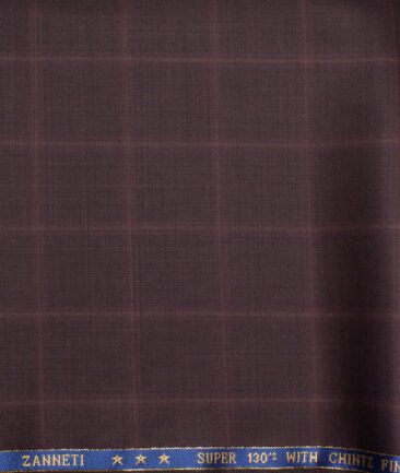 J.Hampstead  60% Merino Wool Super 130's Checks  Unstitched  Trouser Fabric (Dark Wine)