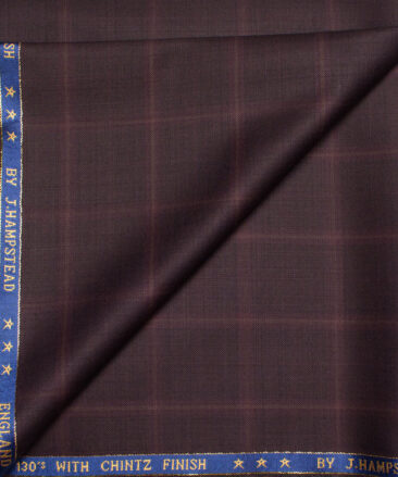 J.Hampstead  60% Merino Wool Super 130's Checks  Unstitched  Trouser Fabric (Dark Wine)