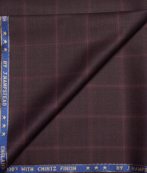J.Hampstead  60% Merino Wool Super 130's Checks  Unstitched  Trouser Fabric (Dark Wine)