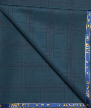 J.Hampstead  60% Merino Wool Super 130's Checks  Unstitched  Trouser Fabric (Dark Sea Green)