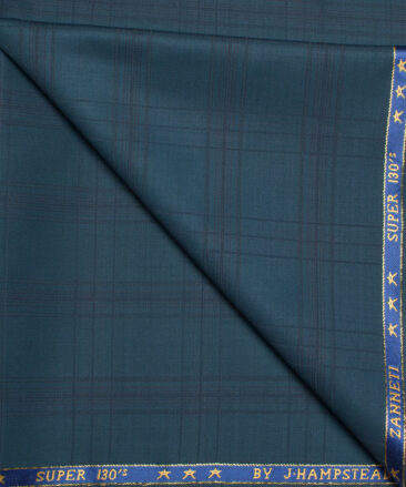 J.Hampstead  60% Merino Wool Super 130's Checks  Unstitched  Trouser Fabric (Dark Sea Green)