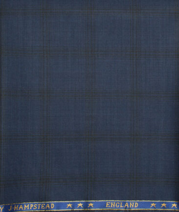 J.Hampstead  60% Merino Wool Super 130's Checks  Unstitched  Trouser Fabric (Dark Royal Blue)
