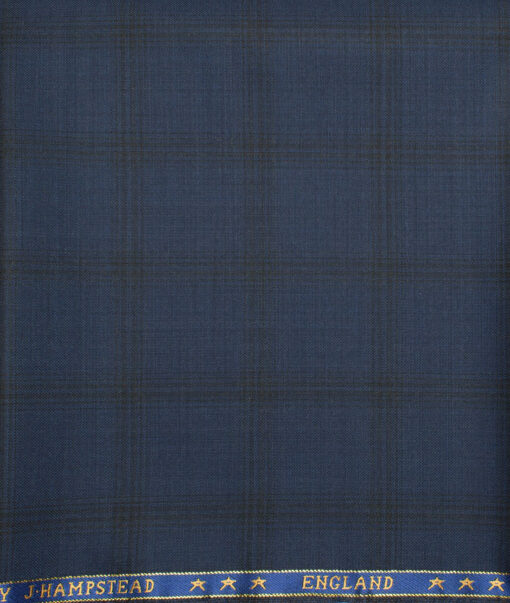 J.Hampstead  60% Merino Wool Super 130's Checks  Unstitched  Trouser Fabric (Dark Royal Blue)