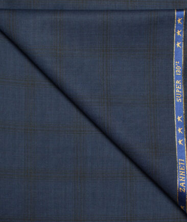 J.Hampstead  60% Merino Wool Super 130's Checks  Unstitched  Trouser Fabric (Dark Royal Blue)