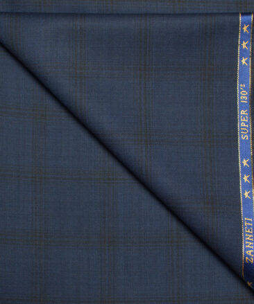 J.Hampstead  60% Merino Wool Super 130's Checks  Unstitched  Trouser Fabric (Dark Royal Blue)