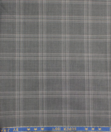 J.Hampstead  60% Merino Wool Super 130's Checks  Unstitched  Trouser Fabric (Grey)