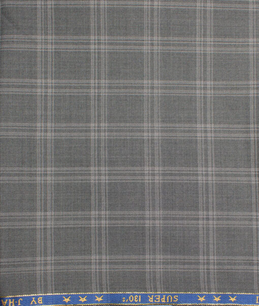 J.Hampstead  60% Merino Wool Super 130's Checks  Unstitched  Trouser Fabric (Grey)