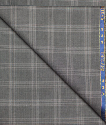 J.Hampstead  60% Merino Wool Super 130's Checks  Unstitched  Trouser Fabric (Grey)